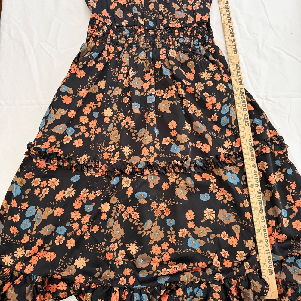 THML Black Midi Dress with Coral, Blue & Brown Floral Print - Picture 6 of 9